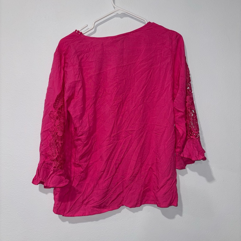 Women's Large Pink Lace Sleeve Top - Picture 5 of 5